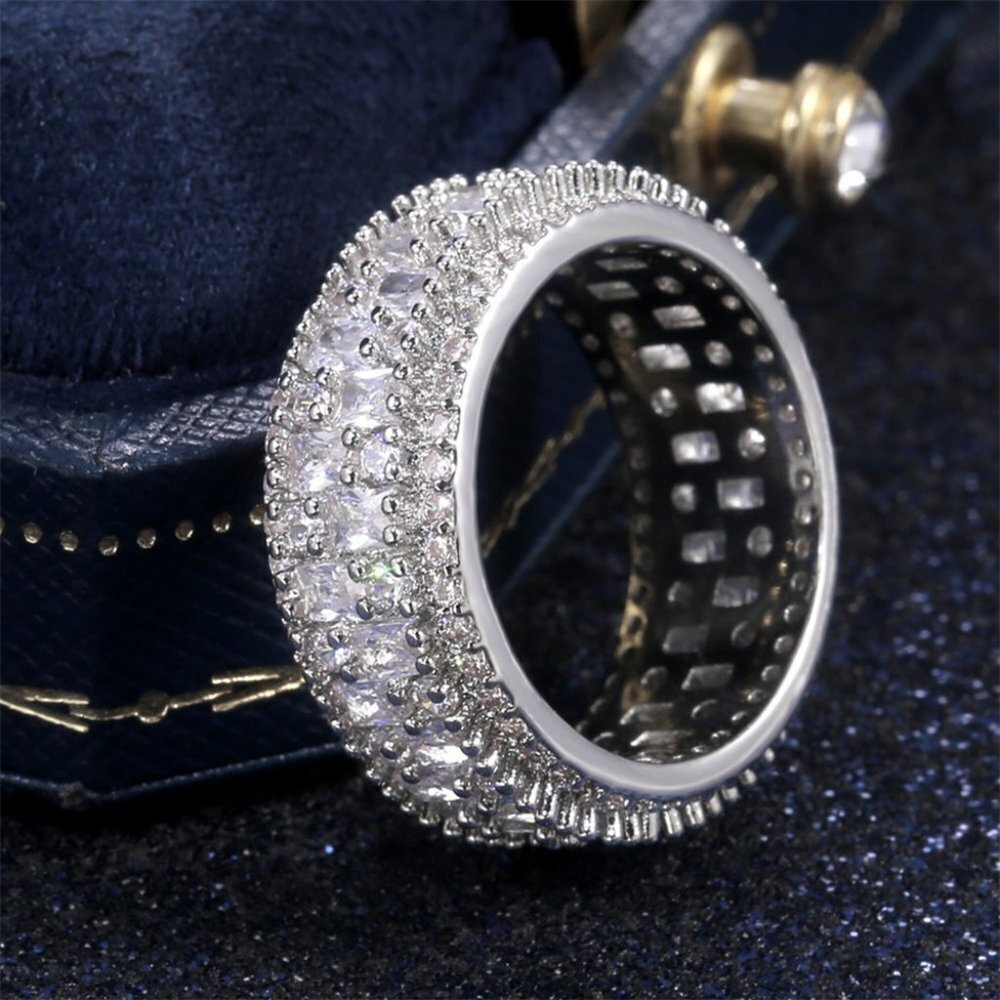 🔥 Fashion Rectangle Round Gems Zircon Luxury Eternity Ring for Women, EVGG1386 - Picture 11 of 15